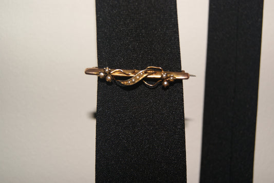 Edwardian 9ct Gold Seed Pearl Lover's Knot Bar Brooch | Birmingham 1909 to 1910 | Fully Hallmarked | Fine
