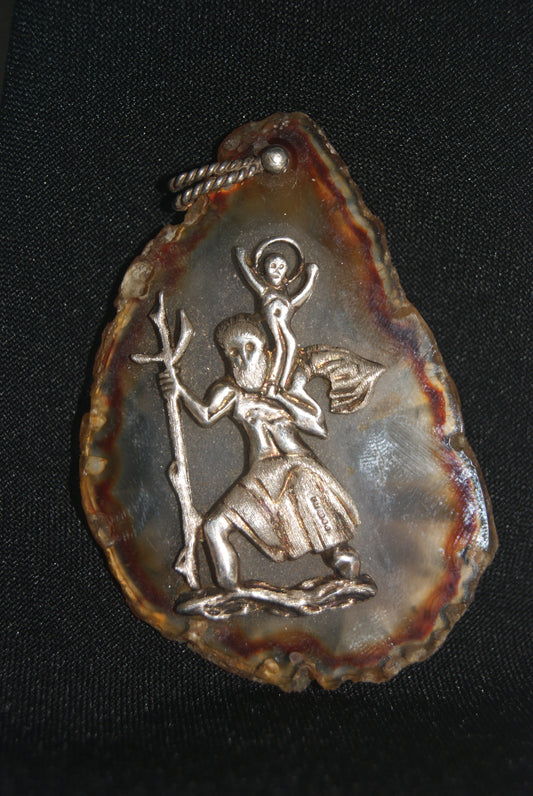 St Christopher Agate Pendant | Continental Silver 800 | Late 19th to Early 20th Century | Pilgrimage & Devotional | Fine