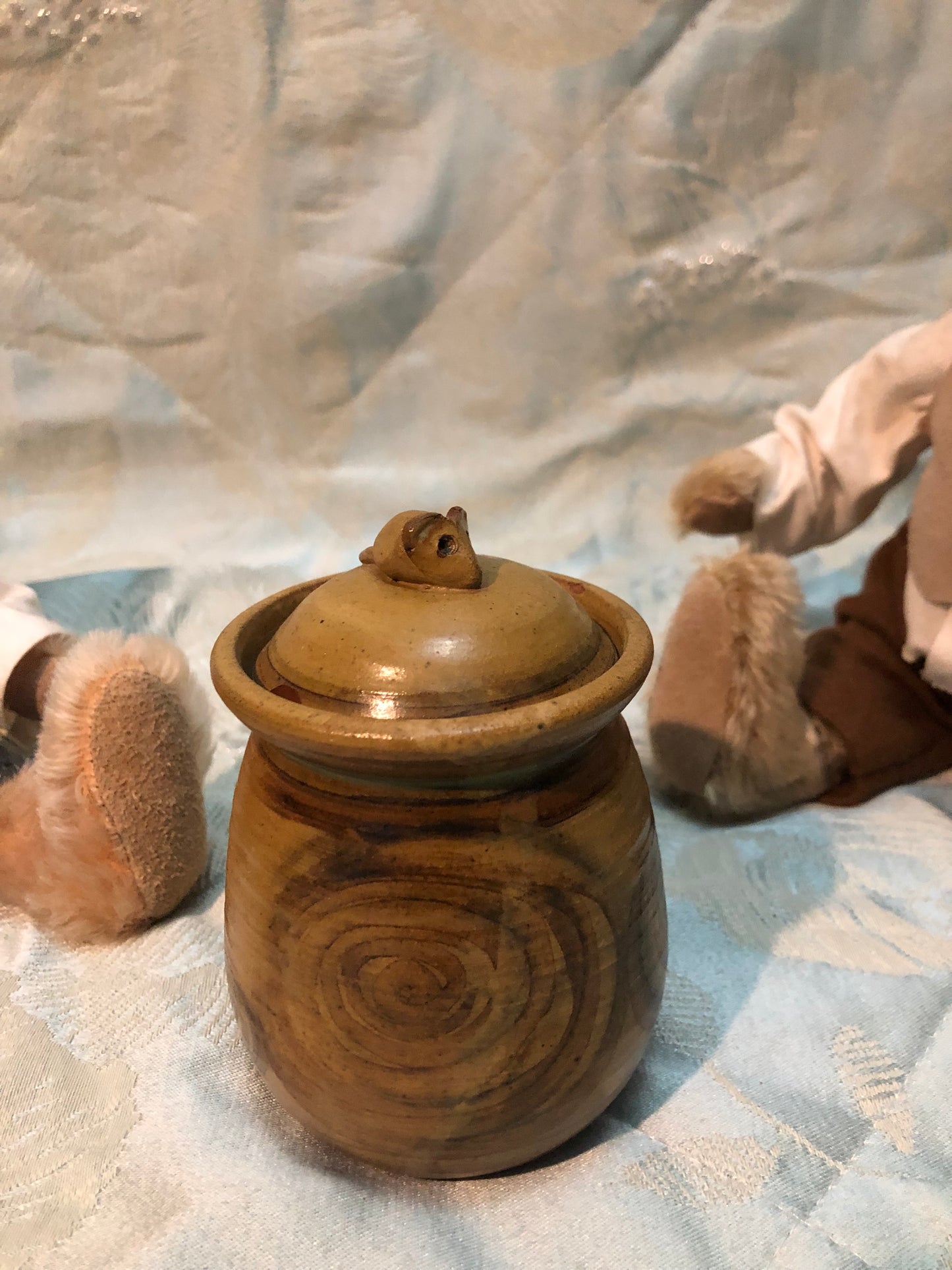 Handmade Studio Pottery Marmalade Pot — Mid 20th Century | Mouse Finial & Incised "Marmalade!" | Very Good