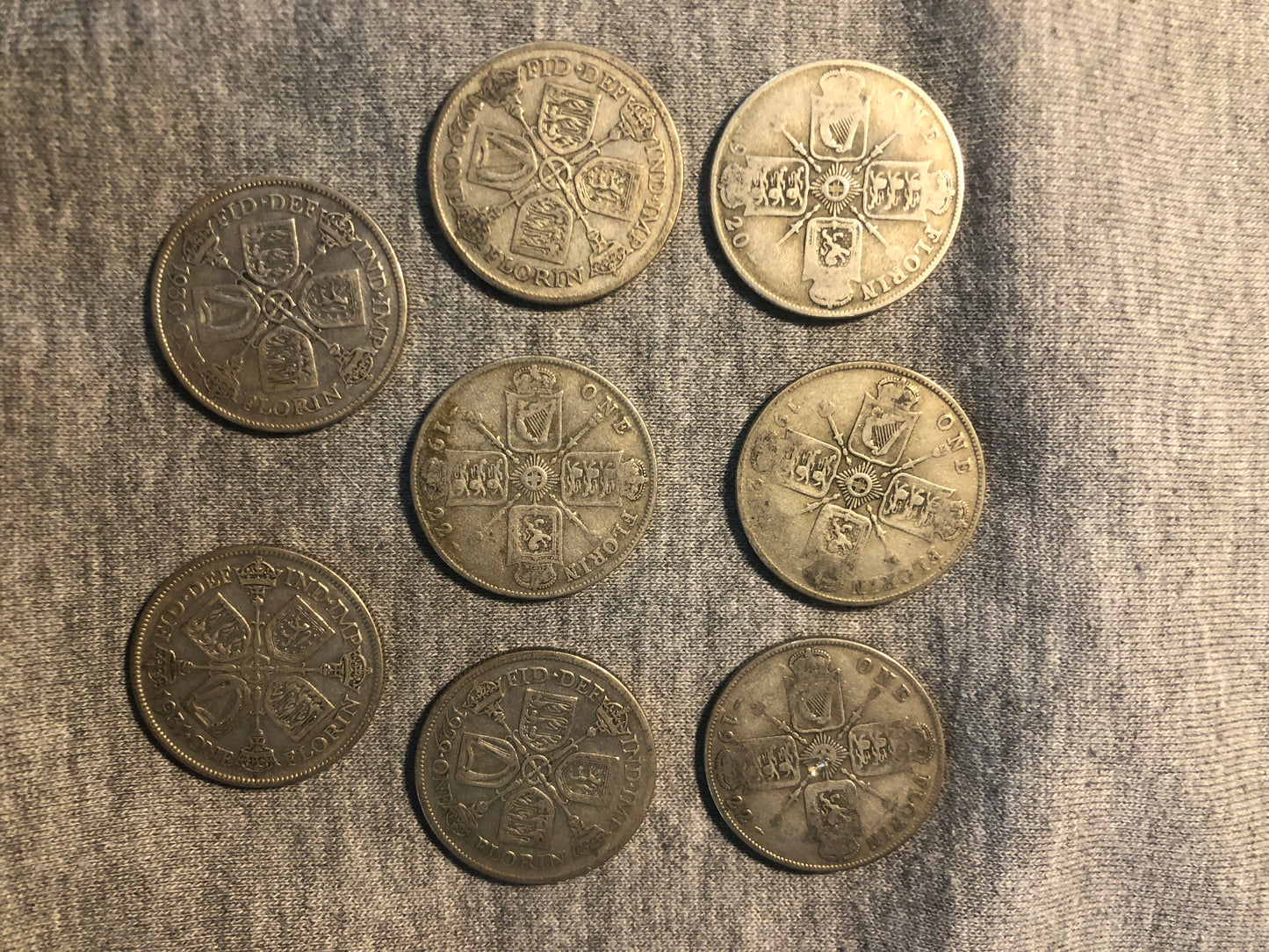 Nine George V & George VI Silver Florins 1920–1937 | Including Scarce 1931 | British Two Shilling Coins | .500 Silver