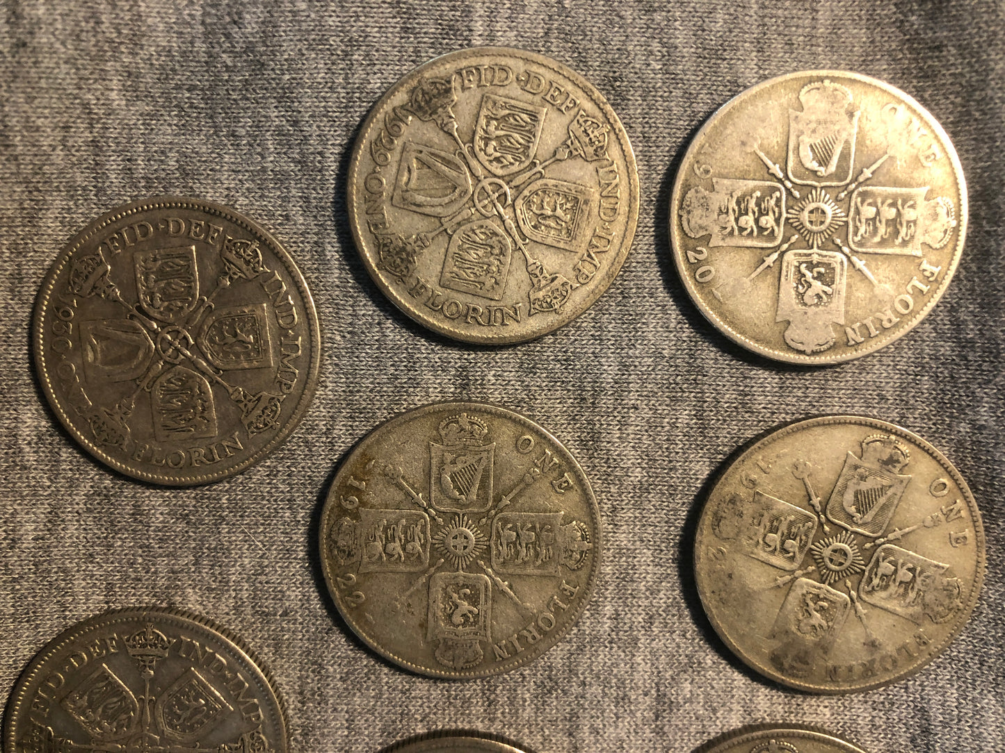 Nine George V & George VI Silver Florins 1920–1937 | Including Scarce 1931 | British Two Shilling Coins | .500 Silver